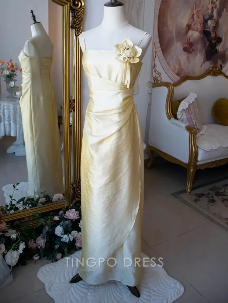 TingPo Wholesale Elegant Light Gold Vintage Floral Embellished Sheath Gown Fairy Princess Dress